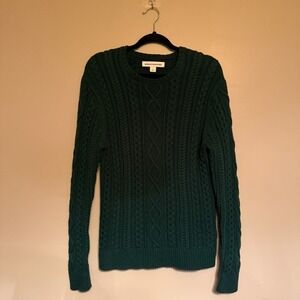Amazon Essentials Cable Knit Sweater Green Crew Neck Long Sleeve Women's Small